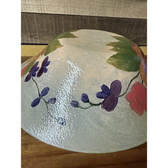 Beautiful Floral Handpainted Glass Bowl 14” Wide - Picture 9 of 10